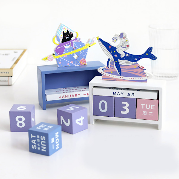 Skrivbordskalender Trä Heminredning Evighetsdatum Manuell Återanvändbar Block Present Gåva Val
