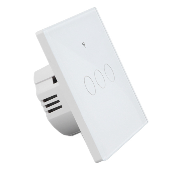 Smart WIFI-afbryder 3-vejs 86-type vægkontakt med hærdet glaspanel EU-stik 100 til 240V hvid