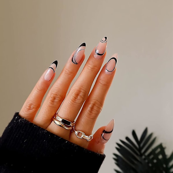 Hvide Glitter Franske Manicure Falske Negle - Medium Dækning