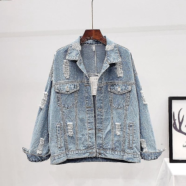 Boho-stil vinterdenimjakke for kvinner med blomsterbroderi