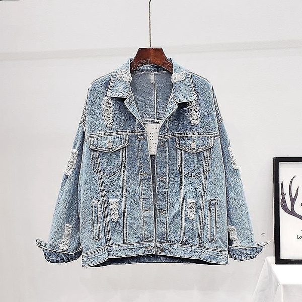 Boho Style Dame Vinter Denim Jakke med Blomsterbroderi