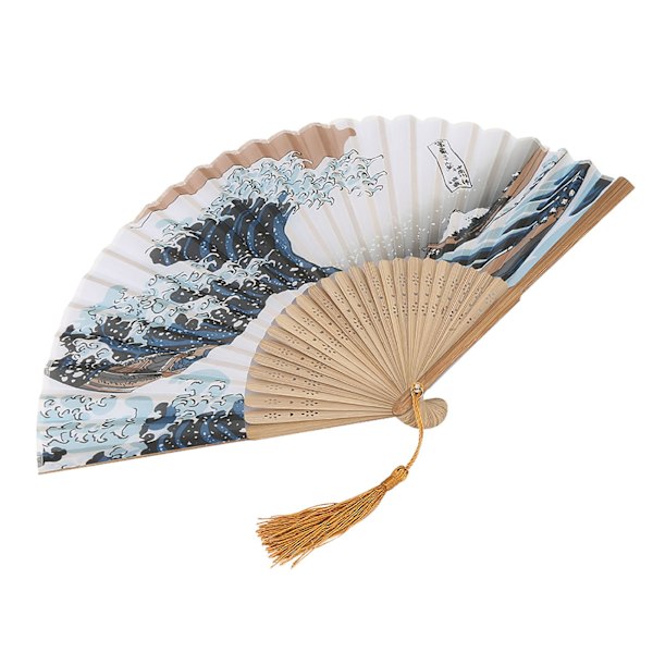 Elegant Janpanese Style Painted Waves Retro Bamboo Folding Fläkt Hemkontorsdekoration(#1)