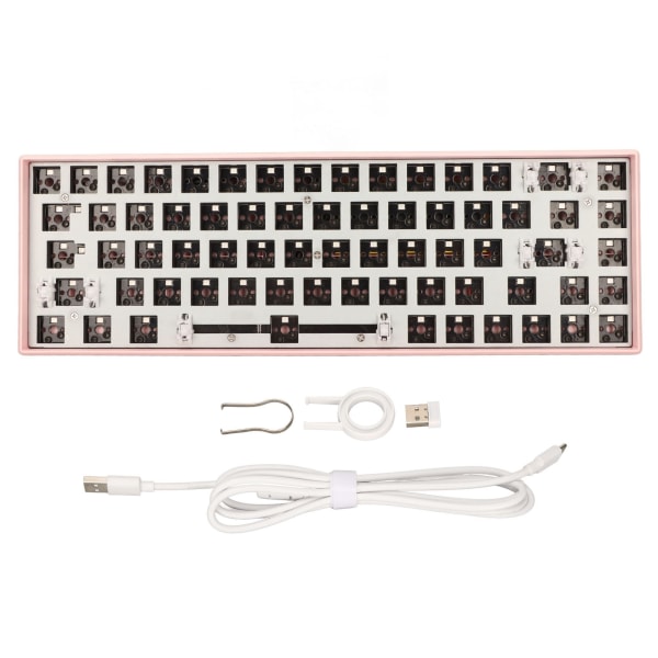 68-taster mekanisk tastatur DIY-sett med RGB 5V DC-støtte Trådløst 2.4G Type C kablet Bluetooth 3.0 5.0 Hot Swap-tastatur for IOS Pink