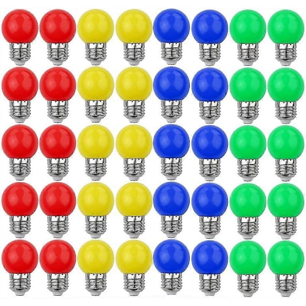 Pakke med 40 farvede LED-pærer E27 3W=30W AC220V-240V Dekorationslampe - Blandede farver Rød Gul Blå Grøn