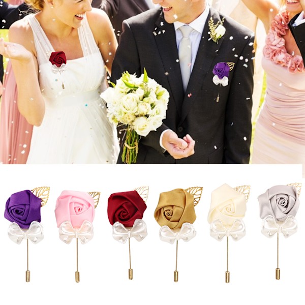 6 st konstgjorda rosor corsage brosch brudgum brudtärna bröstblomma bröllopstillbehör