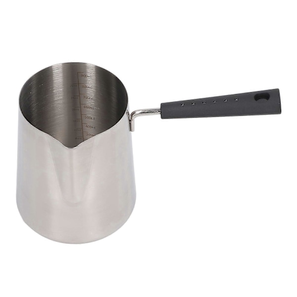 Kaffemælksskumningskande 304 Rustfrit Stål Langt Håndtag Mælkekande Spids Tud Latte Skumningskop med Skala 900ML 22x12x10.3cm/8.7x4.7x4.1