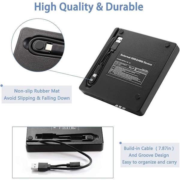 USB 3.0 Type-C -ulkoinen CD/DVD-asema, kannettava ohut RW/ROM CD-poltin Windows 11/10/8/7/XP/Vista/Mac OS