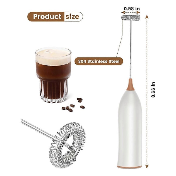 Melkeskummer Oppladbar, For Kaffe Latte, Cappuccino Hvit