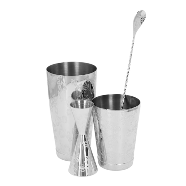 Boston Cocktail Shaker Sæt Multifunktionel 304 Rustfrit Stål Vintage Print Cocktail Si Sæt 1