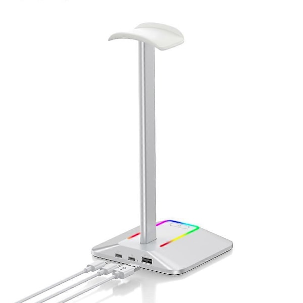 Hodetelefonstativ, RGB Hvit Hodetelefonholder med 3 Port USB Hub Gamer Headset Stativ med Bakgrunnsbelyst Surroundlyd