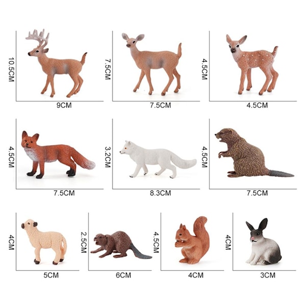 10 stk. Skogsdyrfigurer Simulering Miniatyr Ville Dyrfigurer Settet Vanntett Skogsdyr Læring Leker for Barn