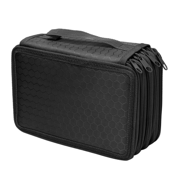 Neliön nelikerroksinen 72 reikää Sketch Art Piirustus Case Organizer Pure Color Pen Bag (musta)
