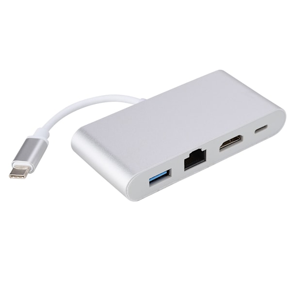 4-i-1 multifunksjonell Type C til USB3.0+RJ45+HDMI+PD-omformer 4K videoadapterhub