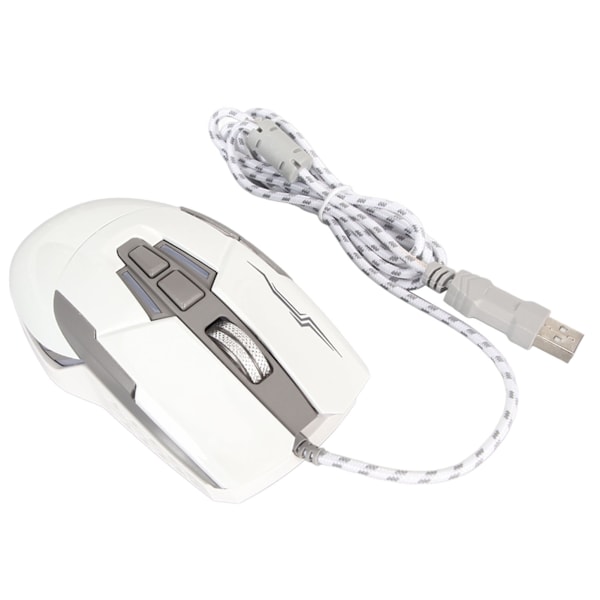 Sportsbilformet kablet spillmus USB optisk datamus LED-lys 4 justerbar DPI opptil 3200 datamus hvit