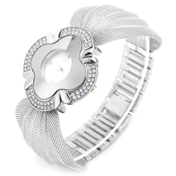 Flower Shape Urskive Dame Watch Wide Mesh Bælte Quartz Elegant Armbåndsur til Kvinde