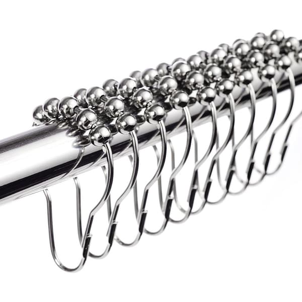 Krompläterade duschringar i rostfritt stål – Set om 12 – Mått 69x39mm – Glidkulor för smidigt flöde
