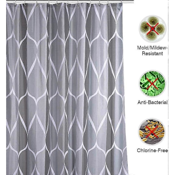 Bruseforhæng, vandtæt og skimmelsikkert polyester badeforhæng til badeværelse eller badekar med 12 rustfrie kroge, 200x200cm