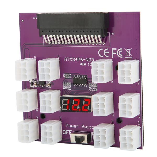 GPU-adapterkort 6Pin 12 porte LED-display 1200W strømforsyning strømstik adapterkort til industri
