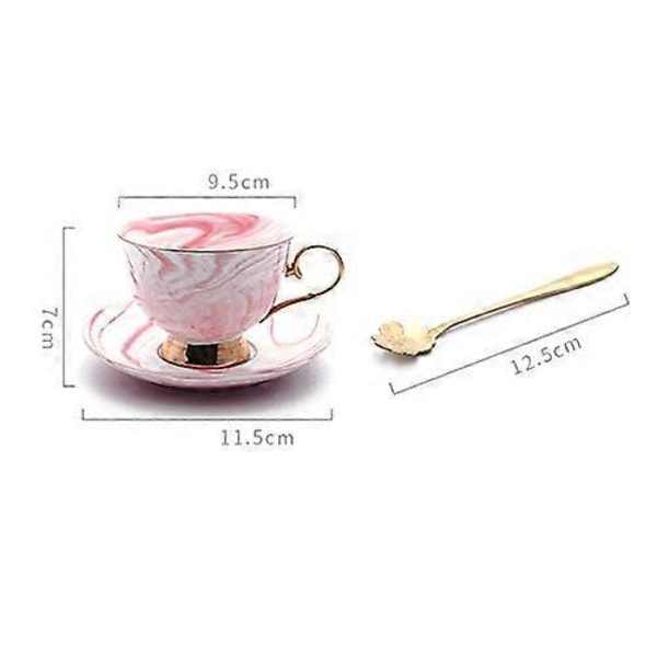 Marmor Keramisk Kop og Underkop Sæt Kamelia Mønstret Benporcelæn Kaffekrus Tekop Guld Kant med Kaffekop, Underkop og Ske, 200ml, Grå