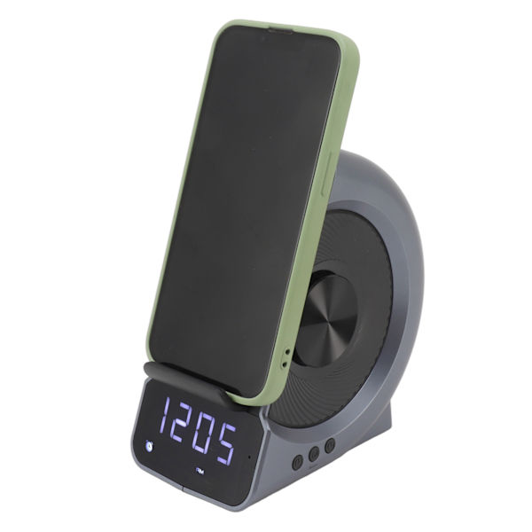 3 i 1 Bluetooth-högtalare PC ABS väckarklocka med trådlös laddning för sängbord 10W blå