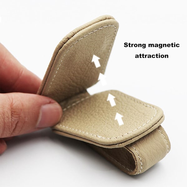 Kaikki lehmännahkaiset silmälasiklipsi (beige) auton aurinkosuojan nahkaiset aurinkolasikehykset lasikehykset magneettinen klipsi auton aurinkolasiklipsipidike