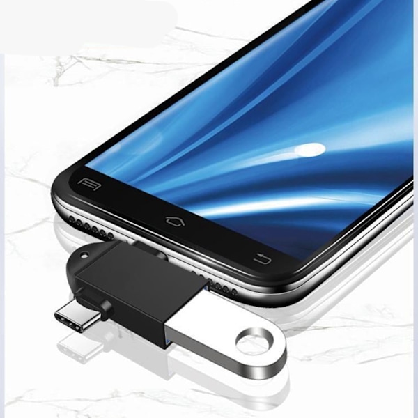 OTG-sovitin 3-in-1, tyyppi C - USB 3.0 -naaras, alumiiniseos, yleiskäyttöinen Androidille, musta, avainnauhalla