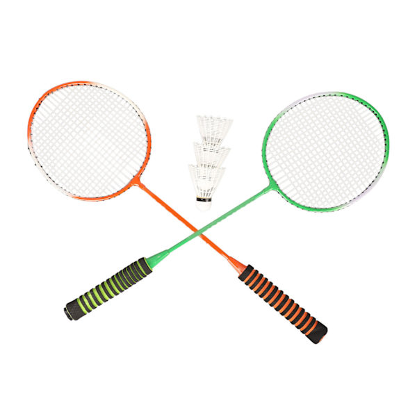 Badmintonracketset med hög elastisk svamp, bekvämt grepp, badmintonracket i stål och 3 fjäderbollar