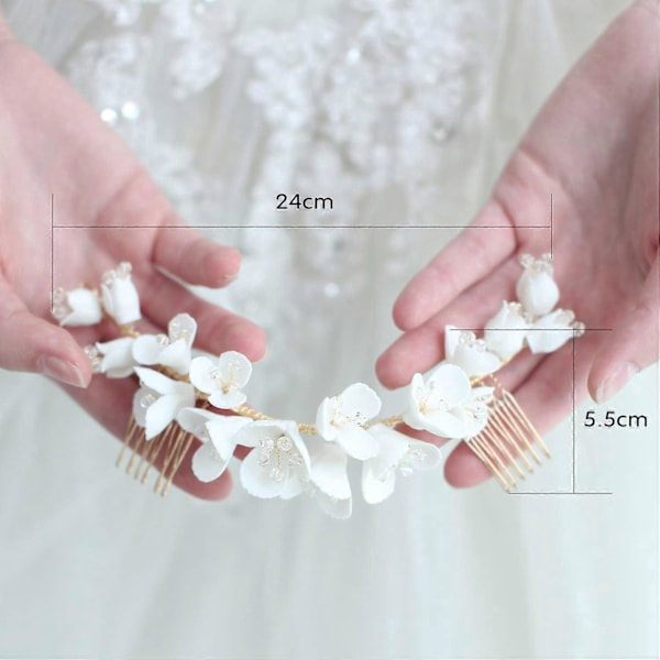 Brudsmycken Blommiga Hårkammar för Kvinnors Bröllopstillbehör, Simulerade Pärlor och Strass