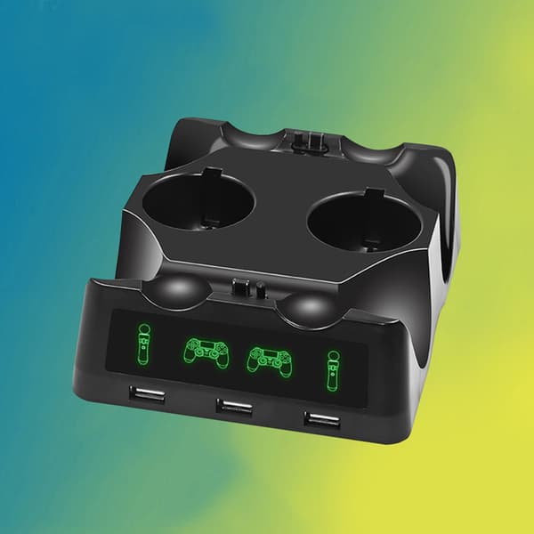 Multifunksjonell lader for PS4/PS4 MOVe PS4 VR-kontroller fire ladestasjon