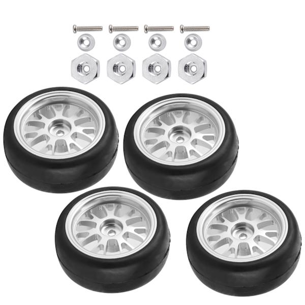 4 stk. myke fjernstyrte bildekk med metallnav og adapter for WPL D12 RC reservedeler 63mm