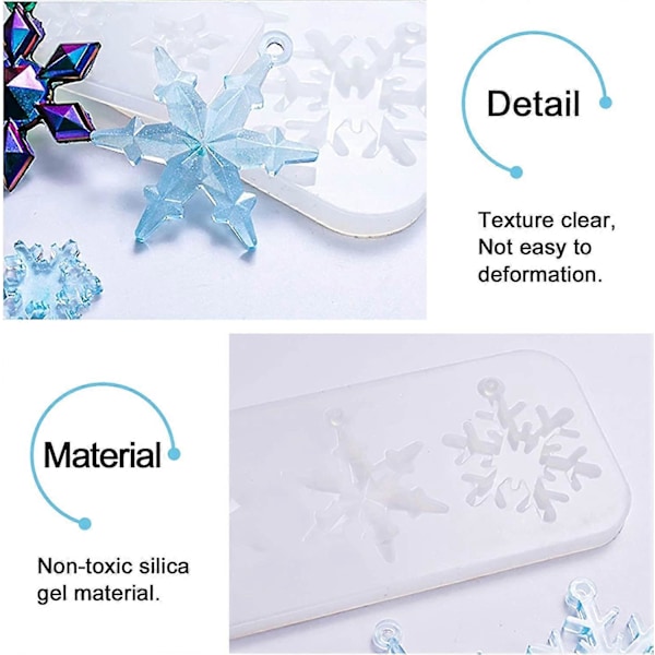 Sæt med 14 Håndlavede Silikone Epoxy Resin Smykkeforme til Håndværk, Juletræ, Snefnug, Julemandshat