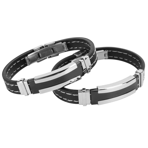 2 stk. armbånd i rustfritt stål og silikon, motearmbånd for menn, justerbart smykketilbehør