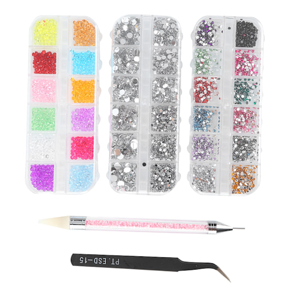 Neglekunst DIY Rhinestone Manikyrverktøy Flat Pointed Base Mini Beads Dekorasjon Set5Pcs