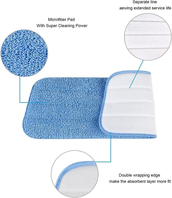 6 stk. mopp (blå) erstatningsputer, mikrofiberspraymopp for spraymopper