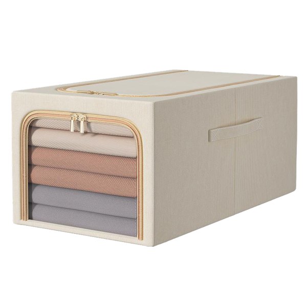 Klesoppbevaringspose 50L Klesoppbevaringsboks Soverom Oppbevaringsboks med Metallram Håndtak 47x35x30cm Beige