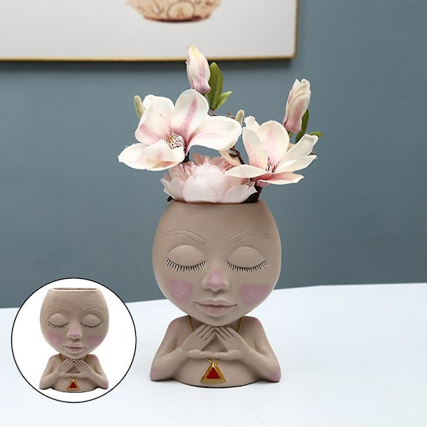 Resin Portræt Plante Blomsterpotte Resin Sukkulent Abstrakt Kunst Vase Plantekasse--