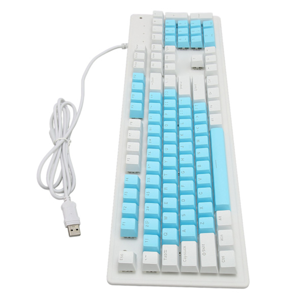 Speltangentbord USB 104 tangenter mekanisk brytare RGB bakgrundsbelyst 4,9 fot kabel trådbundet tangentbord för stationär bärbar dator brun brytare (blå vita tangentbord)