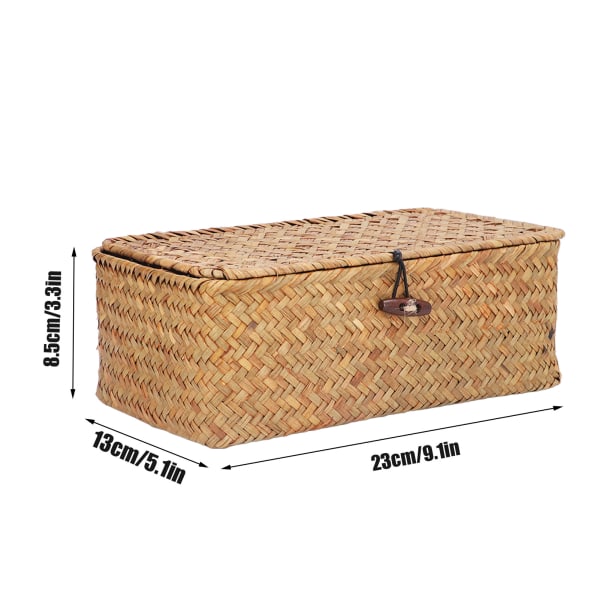 Vävd sjögräs rektangulär förvaringskorg med lock - Desktop Organizer
