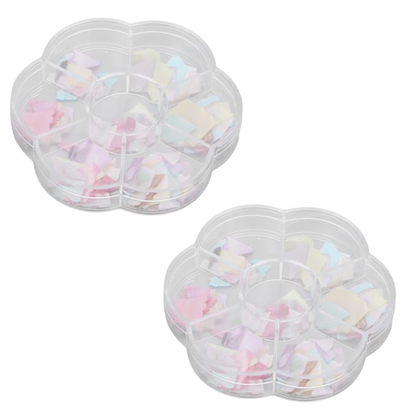 2 lådor nagelsnäcksskivor Olika former Färger Manikyr Glitter Art Dekorationer för nagelsalong