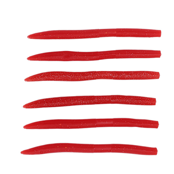 6 st/set Noodle Worm Fiskebete Bite Resistent PVC Mjuk Maggot Daggmåsk Artificial Bait Mörk Röd