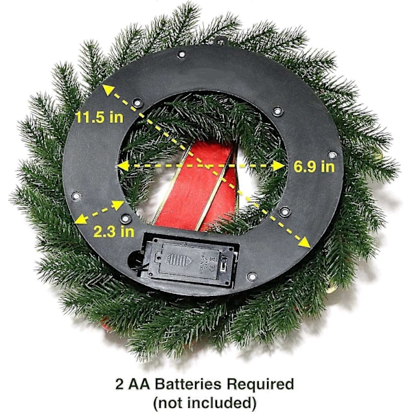 Joulun etuoven seppele, 40 LED-valoa, toimii paristoilla, 40 cm jouluseppeleen koristelu