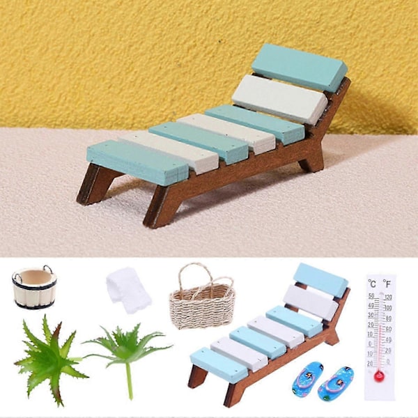 1 Set Dockhus Miniatyr Spa Kit Mini Trästol Handduk Tofflor Korg Hink Växter Termometer Modell Leksak Sommar Strand Scen Dekoration Pro