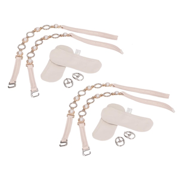 2 par Faux Pearl matt beige høyhælte sko stropper Rhinestone løse høye hæler ankelstropper for kvinner