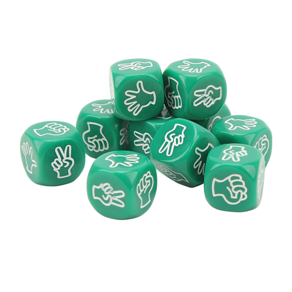 10-pack tärningsspel med 6 sidor, vattentäta, antioxidant, fingergissningsspel, tärningar för brädspel, utbildning, gröna