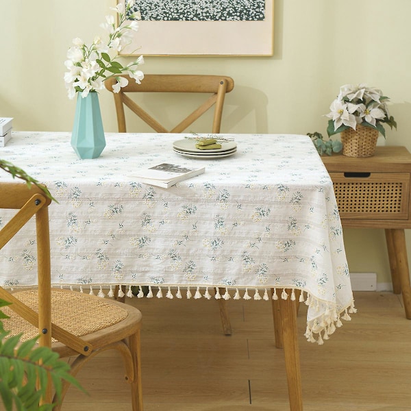 Rektangulär Fläcktålig Duken Tvättad Duken Enfärgad Frans Oblong Bomullsduk 90x90 cm