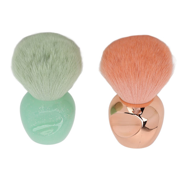 2 stk håndholdt makeup børste Blødt blødt hår Kosmetisk skønhedsbørste til løs pulverblusher Rose Gold Lysegrøn