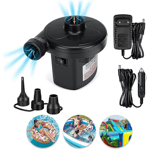 Elektrisk Luftpumpe Deflator 2 i 1, Inflator med 3 Dyser, Padlepumpe AC 220V-240V/12V Elektrisk Padlebasseng, Padlepumper Luftmadrasspumpe