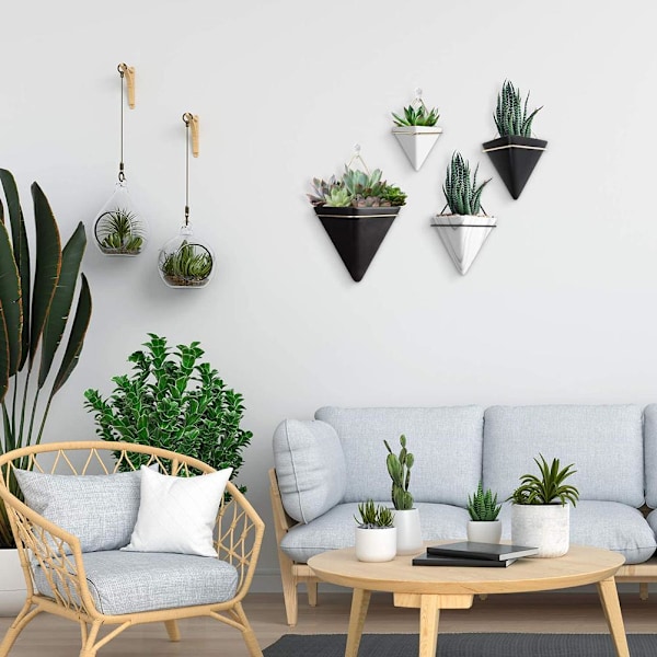 2 st nordiska keramiska väggkrukor triangulär mini suckulent planter hängande planter modern väggdekor