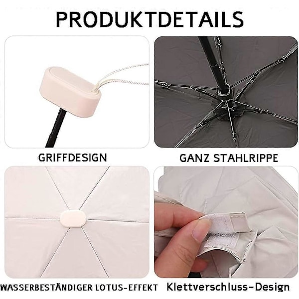 Kompakt paraply, 6 ribber paraply, stormsikker, lille lomme paraply, vindtæt, UV-beskyttelse, ultralet paraply, foldbar rejseparaply