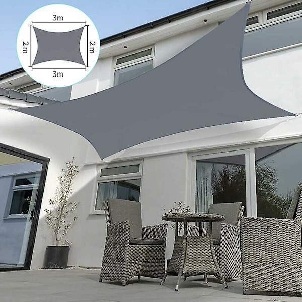 Vanntett solseil for utendørs terrasse og hage (2 x 3 meter grå) for beskyttelse av innendørs og utendørs møbler